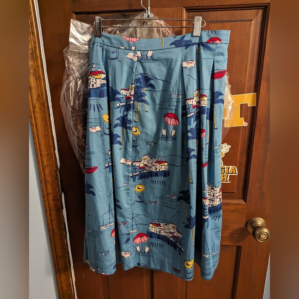 Boden Blue Italian Villa Print A line skirt size 10